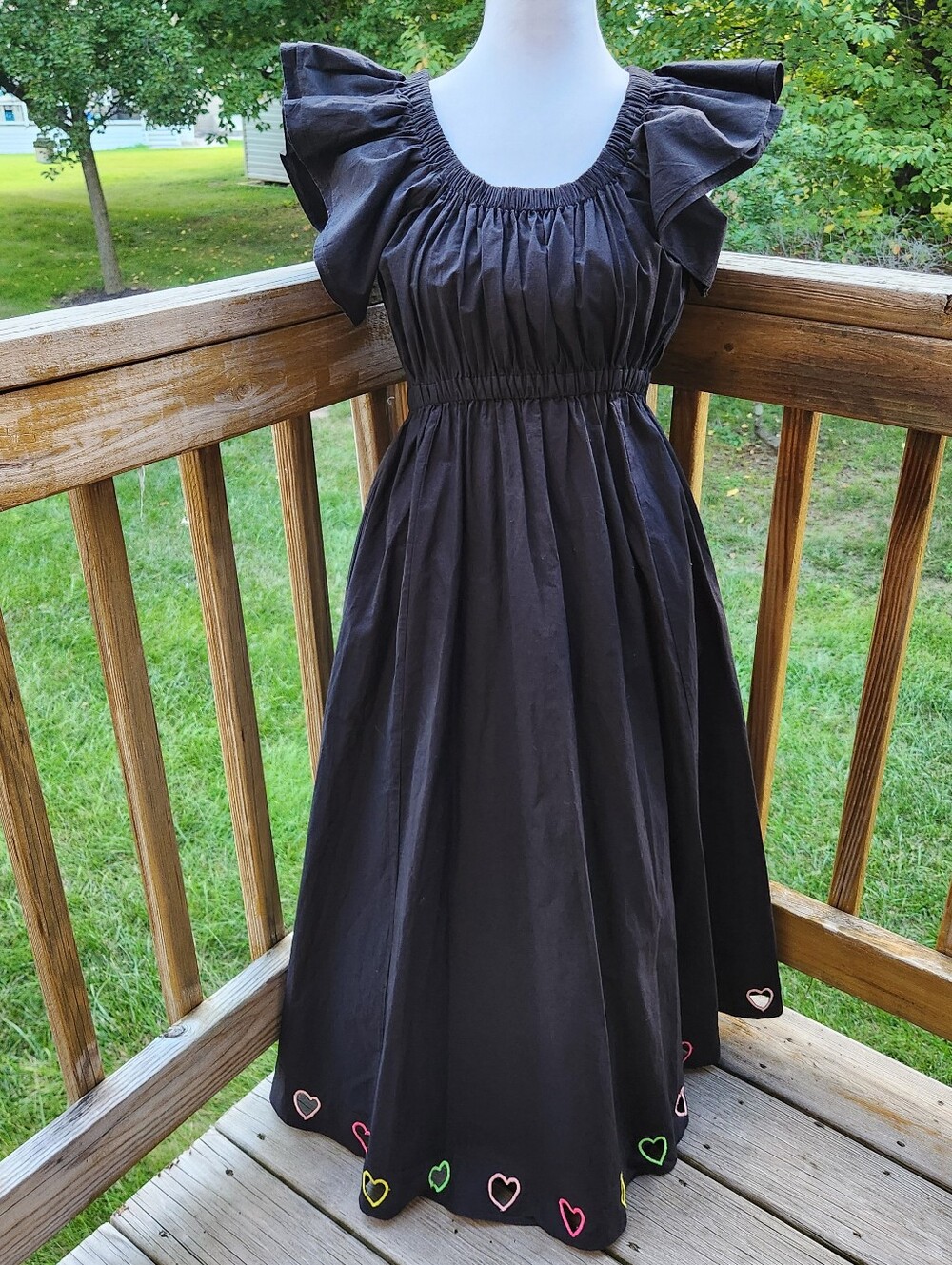 Kerri Rosenthal Tailor Dress XS Black Cotton Embroidered Heart Midi $395 Midi
